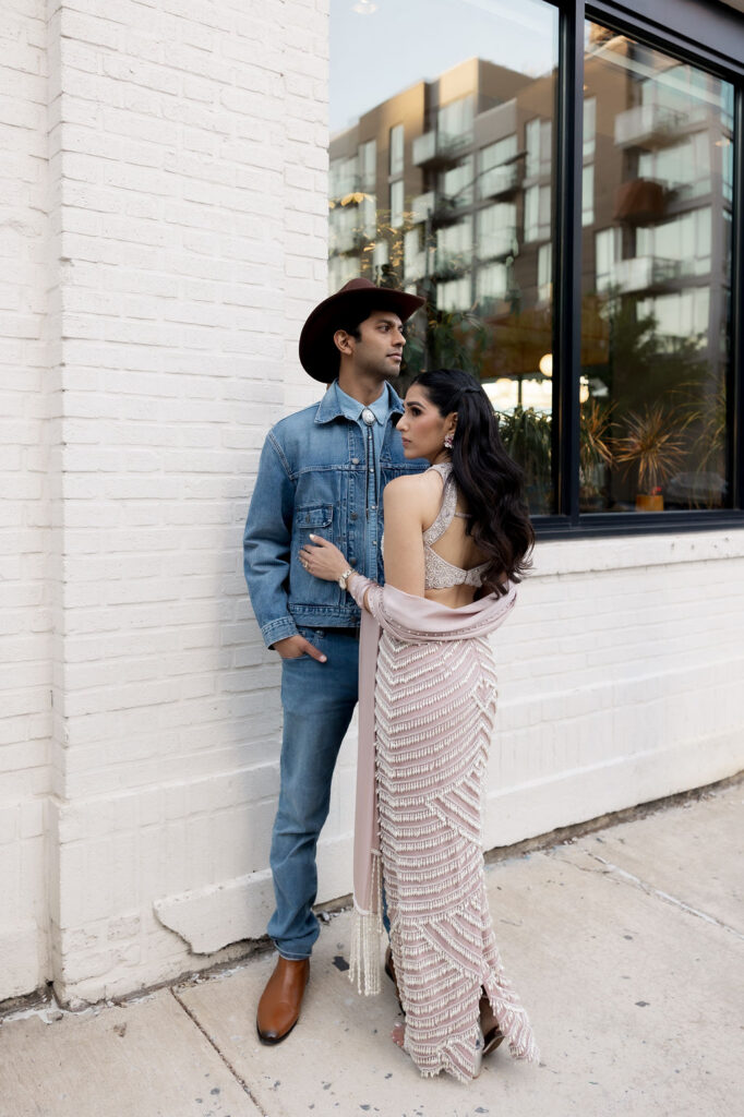 Bride and groom celebrating their Indian elopement with candid portraits at iconic locations throughout Manhattan and Brooklyn.
