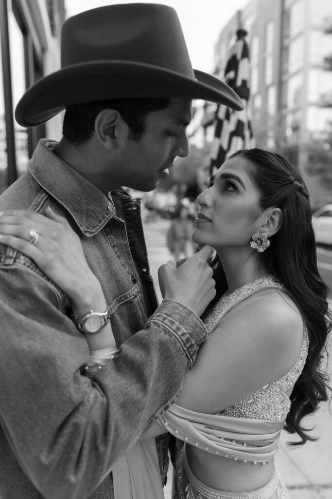 Bride and groom celebrating their Indian elopement with candid portraits at iconic locations throughout Manhattan and Brooklyn.
