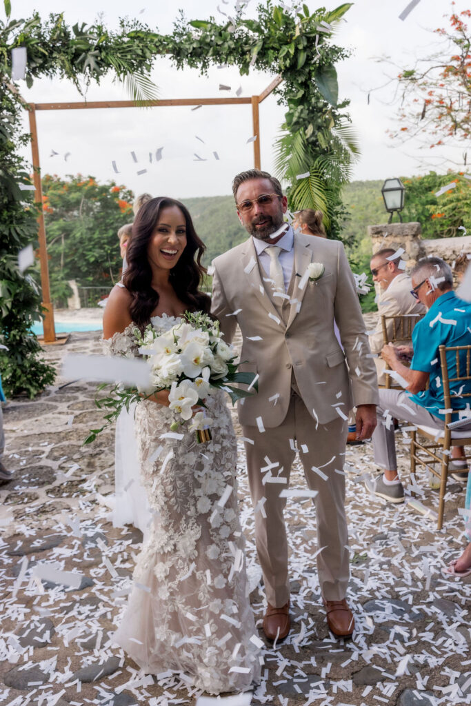 Bride and groom sharing a quiet moment during their tropical destination wedding at Casa De Campo.